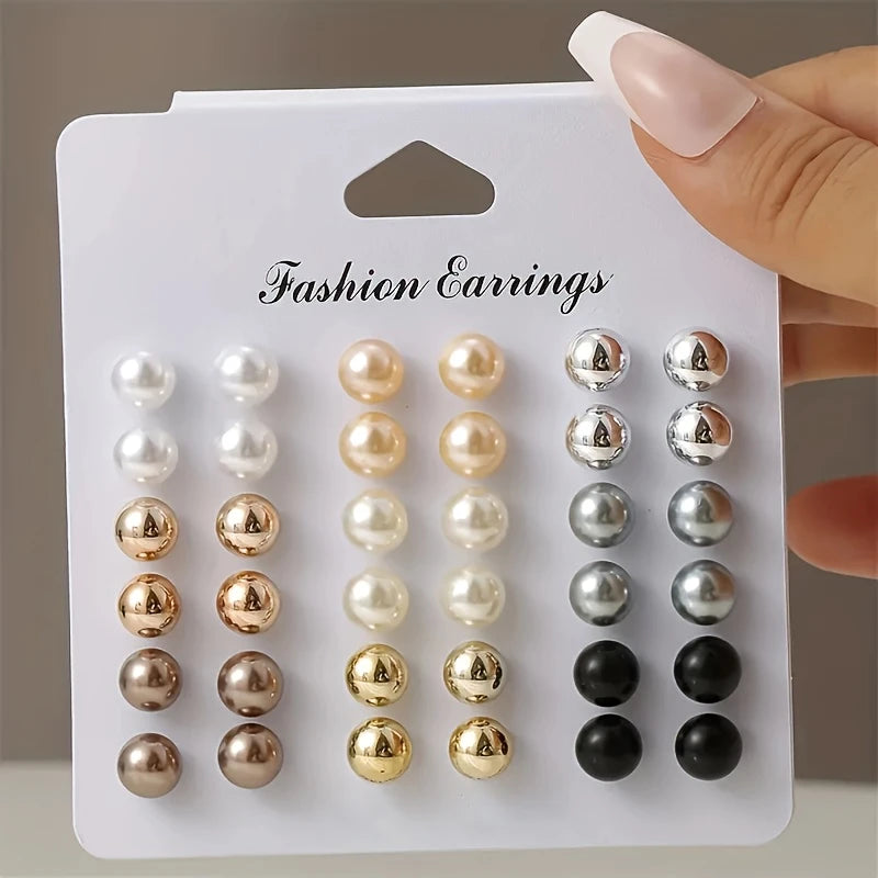 Classic Pearl & Metallic Earring Set