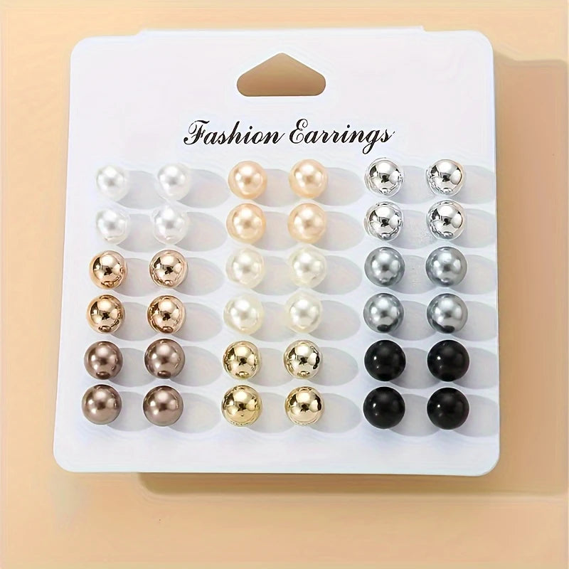 Classic Pearl & Metallic Earring Set