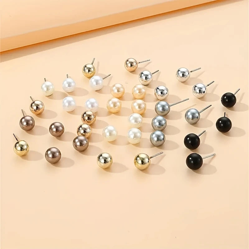 Classic Pearl & Metallic Earring Set