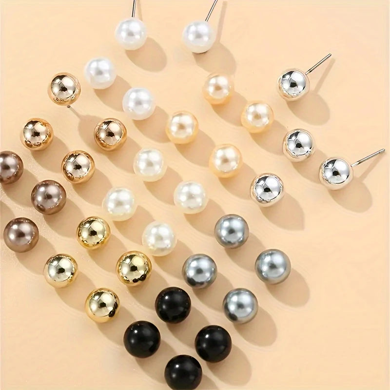 Classic Pearl & Metallic Earring Set