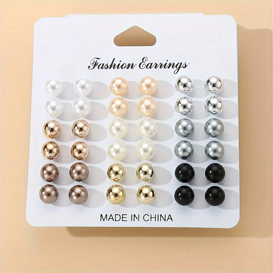 Classic Pearl & Metallic Earring Set