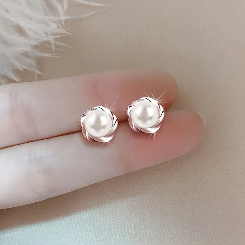 Swirl Pearl Stud Earrings