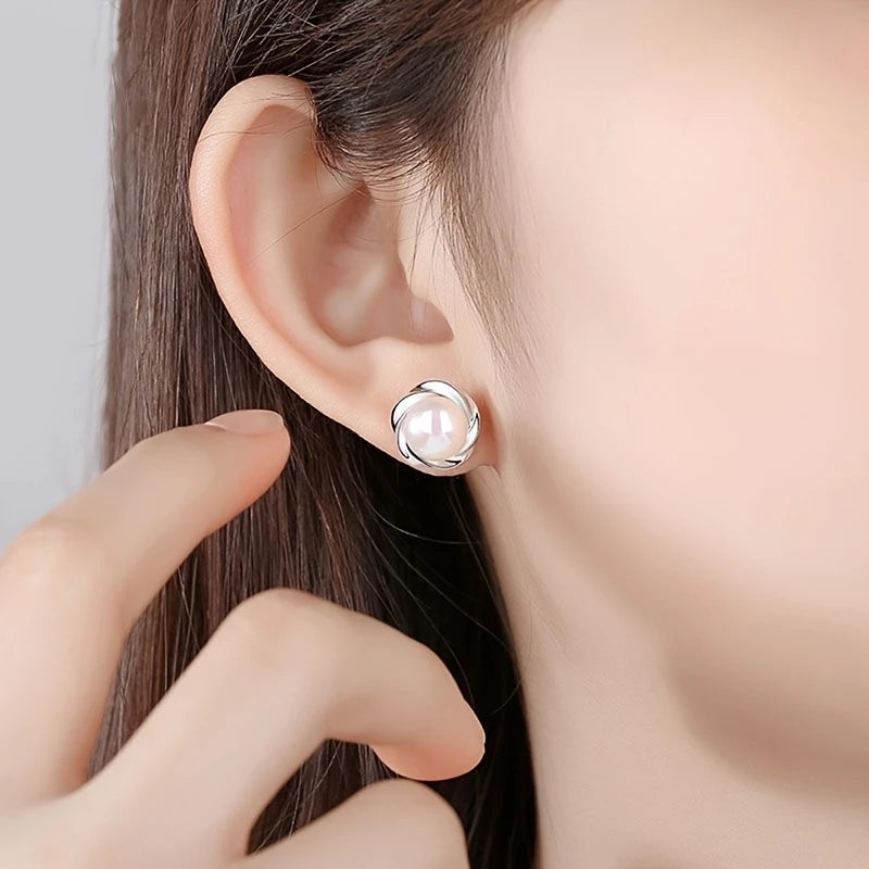 Swirl Pearl Stud Earrings