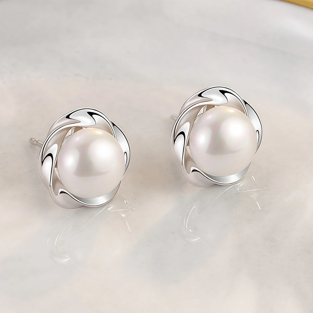 Swirl Pearl Stud Earrings