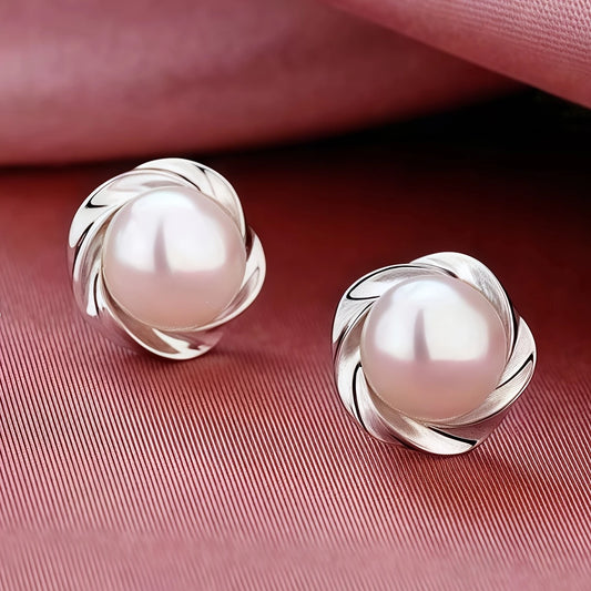 Swirl Pearl Stud Earrings