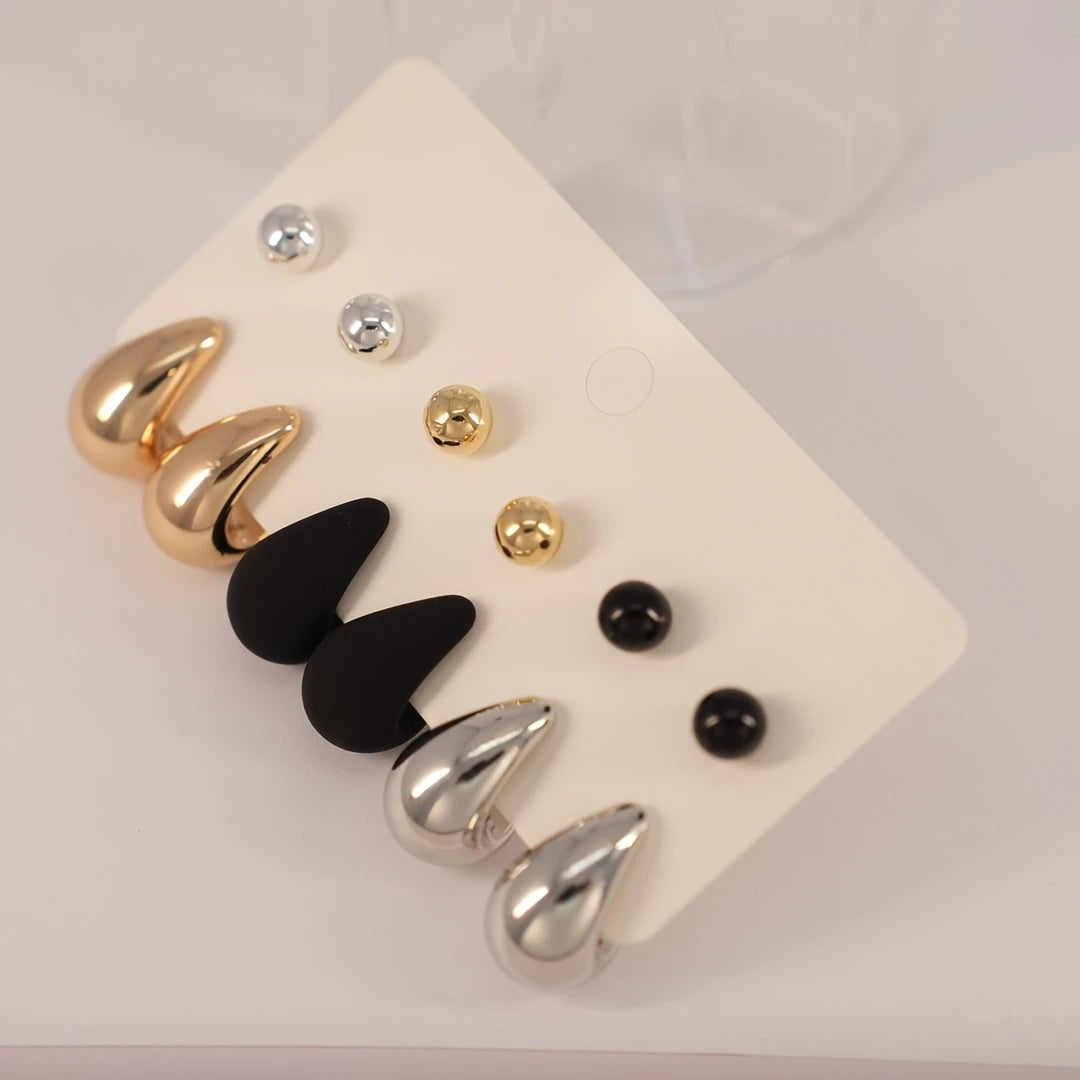 Metallic Drop & Stud Earring Set