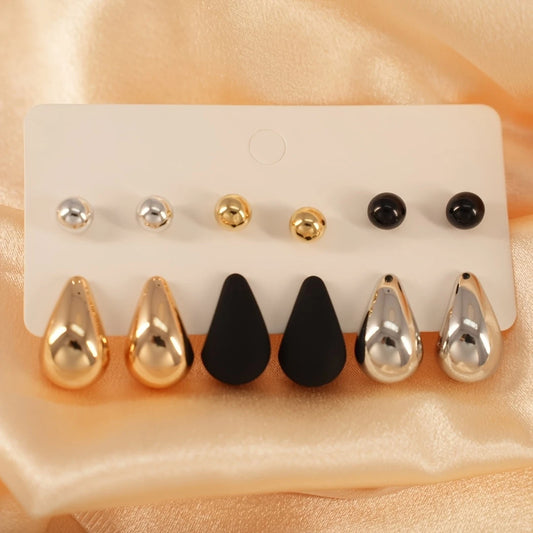 Metallic Drop & Stud Earring Set